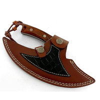 Couteau à pizza artisanal en acier Damas de qualité industrielle, tête de hache, manche en bois, étui en cuir, garantie 3 ans, personnalisable, haute qualité