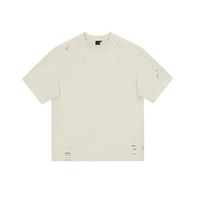 T-shirt unisexe décontracté streetwear surdimensionné, déchiré et vieilli, 100 % coton écologique, séchage rapide, anti-UV, avec logo personnalisé, haute qualité