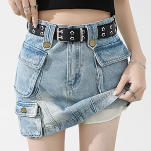 Personnalisé femmes 2025 été nouvelle mode décontracté mince taille haute Denim jupe et gilet Vintage motif couleur unie pour la saison d'automne - Product Image 6