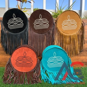 À la mode mode botte point à la main en cuir suédé roulé épaule ronde et bandoulière sac à franges en cuir véritable cercle sac pour les femmes - Product Image 1