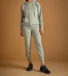 Soft Cotton Blend <b>Short</b> Sleeve <b>Top</b> Joggers Regular Fit Custom Logo Design Factory Women Winter Hooded Casual Tracksuit <b>Set</b> - Product Image 6