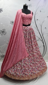 Mariage lehenga choli pour femmes, créateur indien style Bollywood rose lehenga avec blouse pièce de travail miroir lehenga - Product Image 2