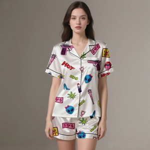 Custom Adult Luxury Silk Satin Sleepwear Set Soft Breathable <b>Pajamas</b> Two-Piece Elastic Waistband Customizable - Product Image 2