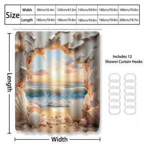 Custom Printed Waterproof Shower Shower <b>Curtain</b> for Bathroom Waterproof Polyester <b>with</b> <b>Hooks</b> - Product Image 4