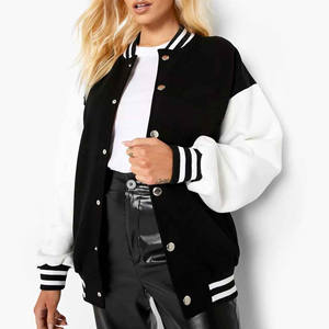 Veste bomber en laine de haute qualité sur mesure, manches en cuir véritable, vente chaude 2024, veste bomber pour femmes sur mesure - Product Image 1