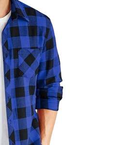 Chemise en flanelle à carreaux bleu et noir pour homme, manches longues, boutonnée, décontractée, chaude pour l'hiver, avec poche poitrine, fabrication OEM - Product Image 3
