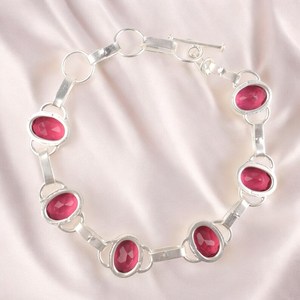 Pulsera de Plata de Ley con Circonita Rosa, Gema Facetada, Joyería de Lujo Hecha a Mano, Ajustable de 9 Pulgadas, Regalo de Aniversario para Mujer - Product Image 2
