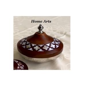 Designer Round Shape Nut Server <b>Stainless</b> <b>Steel</b> <b>Bowl</b> With Wooden Lid Chocolate Sweets Server For Top Selling - Product Image 1