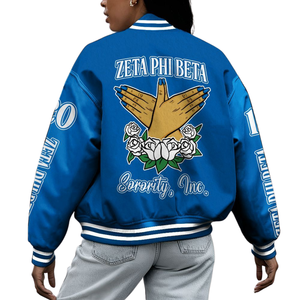Zeta Phi Beta 1920 Founders Edition Blue <b>White</b> Varsity Letterman Jacket Sorority ZPB Greek Life Chenille Patch - Product Image 2