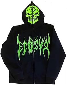 Sudadera con capucha unisex Y2K con cremallera completa, estilo punk gótico, con pedrería, para streetwear - Product Image 1