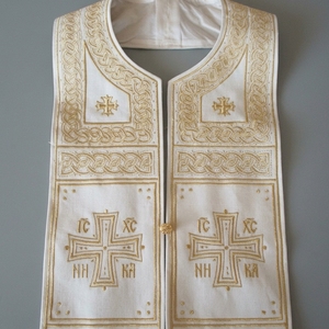 White Orthodox Church Vestments Stole Cuffs Set Gold Bullion Embroidered Clergy Epitrachelion Epimanikia Liturgical Accessory - Product Image 1
