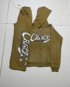 Ensemble de survêtement streetwear pour homme, coupe ample, en polaire d'hiver, avec broderie épaisse, comprenant un sweat à capuche et un pantalon de survêtement, fermeture éclair, séchage rapide - Product Image 5