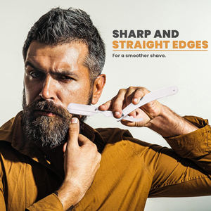 Maquinilla de afeitar profesional de peluquero de borde recto de seguridad con paquete de 100 cuchillas-100 por ciento de acero inoxidable (blanco) - Product Image 2