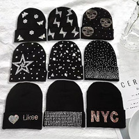 Venta de Fábrica al por Mayor, Gorro de Invierno con Bordado 3D, Cálido, Brillante, con Logotipo Personalizado, Suave, de Lujo, con Pedrería, Estilo Y2K, 100% Jacquard