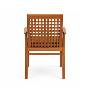 Fauteuil d'extérieur en teck massif avec dossier en treillis et coussin marron, mobilier de jardin pour hôtel et complexe hôtelier - Product Image 4