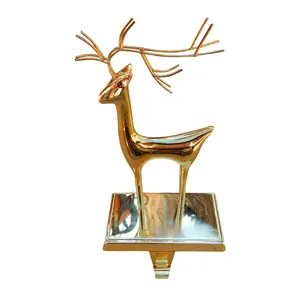 Hanging Stocking Holder Deer Design With Gold Color Festive Party And Christmas Decorative Accessories On Best Reasonable Price