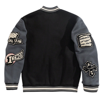 Blouson universitaire personnalisé OEM en laine avec broderie chenille, col montant, logo avant, patchwork camouflage et lettres personnalisées