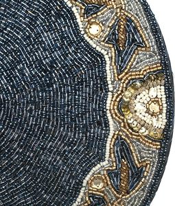 Glass Beaded Placemat for <b>Dining</b> <b>Table</b> Blue <b>White</b> & Gold for Gathering Decoration & Family Parties Celebration Thanksgiving - Product Image 5