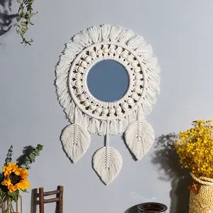 Miroir mural en macramé de couleur verte en gros, miroir fait à la main, auto-adhésif pour la décoration de la maison et du bureau, utilisation de haute qualité, nouvelle arrivée - Product Image 3