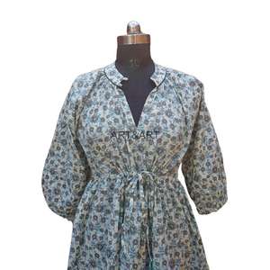 เดรสลายดอกไม้สไตล์วินเทจ ความยาวปานกลาง แบรนด์ Blooming Beauty Himanshi เหมาะสำหรับงานปาร์ตี้ในสวน แขนพอง ทรงเอ ผ้าฝ้าย 100% - Product Image 3