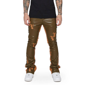 Precio al por mayor Casual Wear pantalones de cuero para hombres Venta caliente Color único hombres cuero apilado pantalones de chándal hombre pantalón 2025 - Product Image 1