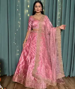 शादी और त्योहार के लिए भारी कुर्ती लेहंगा चोली भारतीय शैली की पोशाक, बॉलीवुड डिजाइनर जापानी साटन रेशम लेहेंगा चोली