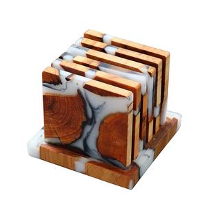 5 pièces ensemble 10X10 cm résine et bois Design fait à la main sous-verre à thé 5 pièces ensemble accessoires de cuisine vente chaude 2023 - Product Image 2