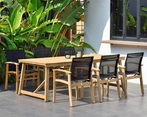Teak <b>Outdoor</b> Garden Set 8 Seater Solid Wood Table and Chairs Weather Resistant Rustic Design for Patio Use - Product Image 2