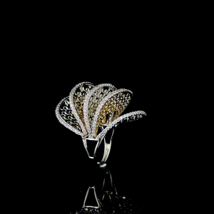 925 Silver Multi Layered Floral Bloom <b>Ring</b> with Pave Set <b>Cubic</b> <b>Zirconia</b> 3D Overlapping Petal Statement Cocktail Jewelry 8.59g - Product Image 3