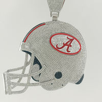 Pendentif Casque Alabama en Argent Sterling 925 Plaqué Or 14K et Rhodium, Moissanite Taille Brillant, Style Hip Hop pour Homme, Breloque Football