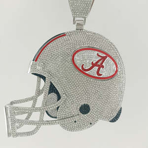 Pendentif Casque Alabama en Argent Sterling 925 Plaqué Or 14K et Rhodium, Moissanite Taille Brillant, Style Hip Hop pour Homme, Breloque Football - Product Image 1
