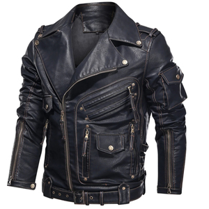 Veste en cuir véritable noire style racer pour hommes vente en gros - Product Image 2