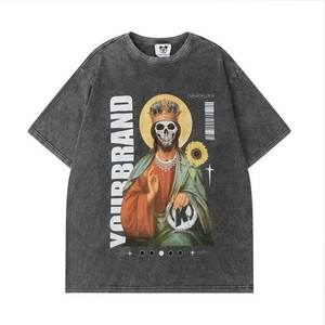 NO MOQ camiseta vintage de algodón con estampado de lavado ácido pirograbado personalizado - Product Image 2