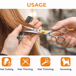 Ciseaux à cheveux de qualité supérieure, 6,5 pouces, en acier inoxydable, lame ventilée, ciseaux de barbier, vis dorée, outil de salon - Product Image 6