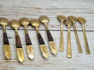 Cuillères de mariage à dessert de bonne qualité en acier inoxydable couleur or poignées en bois parfait ustensiles de cuisine de table couverts ensemble de couverts - Product Image 2