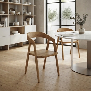 Modern Solid Wood <b>Dining</b> Chair Elegant Curved Backrest <b>Armchair</b> Seating For Rustic Contemporary <b>Dining</b> Room Furniture Setup Arts - Product Image 4