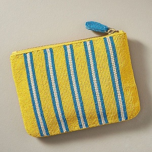Haute qualité Cowboy perlé pochette jaune bleu couleur Western Mini porte-monnaie fermeture à glissière fabriqué à la main toile accessoire de mode - Product Image 1