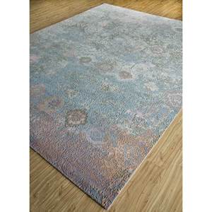 Alfombra de Lana y Seda de Bambú Anudada a Mano del Lejano Oriente Srb(153) Rectangular Azul Floral Abstracto para el Hogar, Pasillo, Sala de Estar, Hecha a Mano - Product Image 2