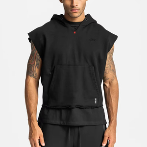Sweat à capuche personnalisé imprimé effet vieilli pour homme, sans manches, coupe oversize, style streetwear décontracté, logo brodé, 100% coton, hiver - Product Image 5