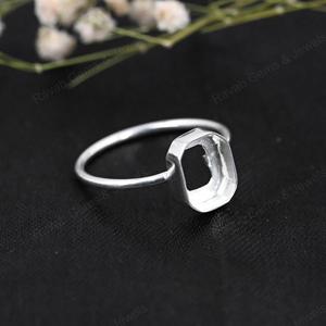 Véritable argent sterling 925, forme rectangulaire, 8x10 mm, serti en bélière, demi-monture, bande simple, bague fine pour femme, plaqué or 14 carats - Product Image 5