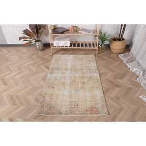 พรมตุรกีขนาดเล็ก 3x4.9 ฟุต พรมวินเทจสีเบจไล่เฉด พรมขนสัตว์ - Product Image 1