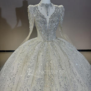 Vestido de Novia de Gala con Lentejuelas, Encaje, Apliques Florales de Cristal y Cordones, Modelo DW0187 - Product Image 4