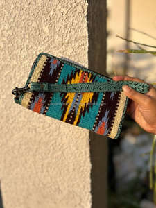 New Arrival Western Aztec Fabric Leather Hand <b>Clutch</b> Women Multi Color Purses Unique Aztec Quilted Leather <b>Wristlet</b> Wallets - Product Image 2