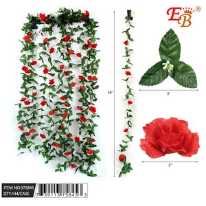 พวงมาลัยดอกไม้ประดิษฐ์สีแดง EB ขนาด 59 นิ้ว สำหรับตกแต่งงานแต่งงาน พวงหรีดสวยงาม ใช้ได้ทั้งภายนอกและภายในอาคาร - Product Image 1