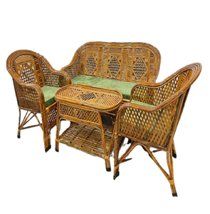 Juego de sofás de caña oscura, 3 plazas, dos sillones, mesa ovalada, patrones tejidos, sofá con respaldo en X, acabado oscuro natural disponible al por mayor - Product Image 6