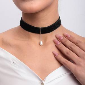 Noir Velours Ras Du Cou Gothique Perle Ruban Cravate Collier Élégant Gothique Bijoux À La Main Velours Ruban Collier - Product Image 5