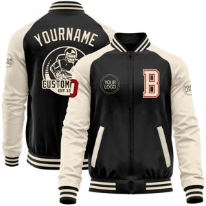 OEM Custom Manufacturing Whole Black Red-<b>Neutral</b> Bomber Varsity Letterman Two Tone Zipper Jacket - Product Image 1