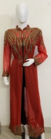 Kaftán Abaya de Georgette de Lujo para Mujer, Ropa de Oriente Medio, Cuello Barco Árabe, Mangas Largas con Cuentas, Largo hasta el Tobillo, Adornado a Mano