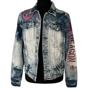 Wholesale Men Women Quality Men Custom Patches Distress Sublimation Embroidery Logo Screen Print <b>Vest</b> Jeans Jeans <b>Denim</b> Jacket - Product Image 1