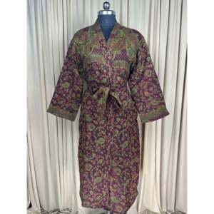 Yak <b>Wool</b> Blend Women's Cozy Warm Winter Romance Kimono Robe <b>Brown</b> Paisley Cardigan House Coat Quirky Pockets ODM Woven Fabric - Product Image 1